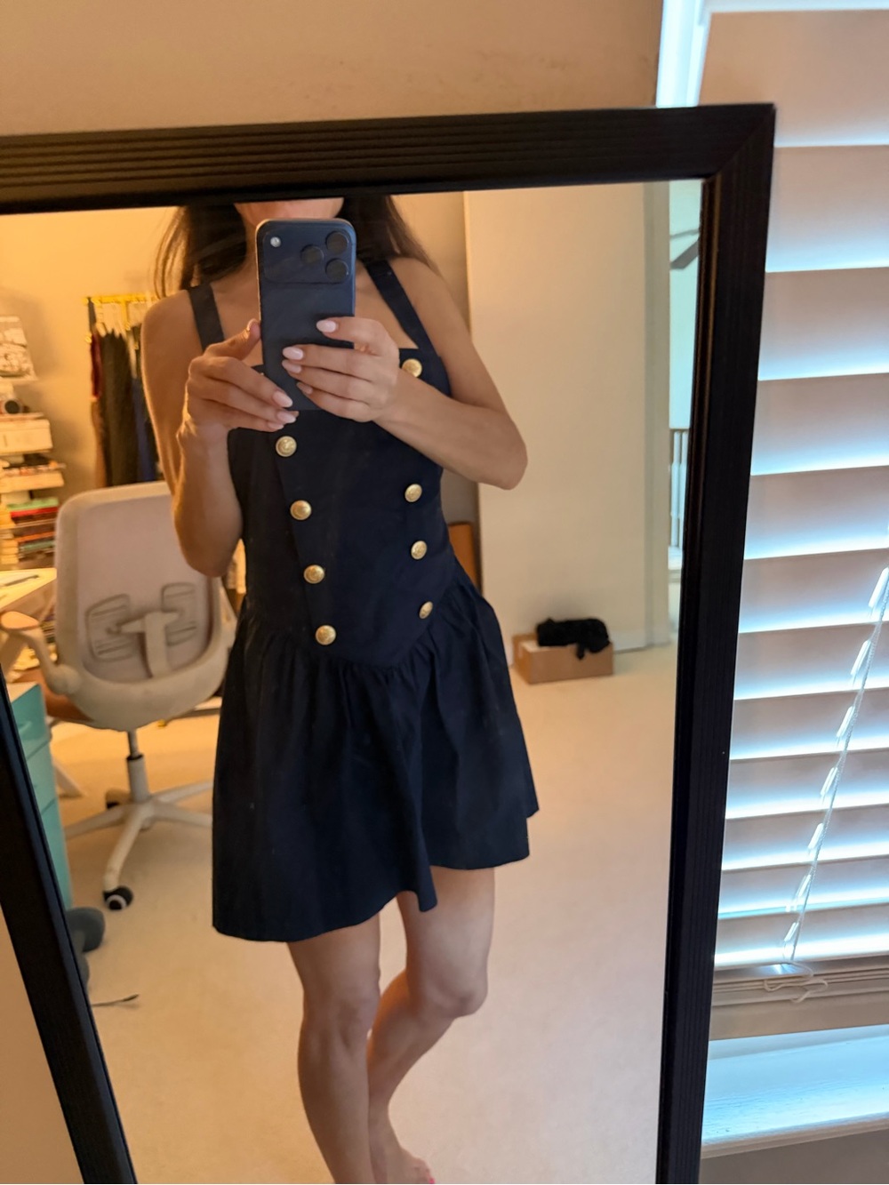 Navy J crew poplin Button-Front Mini Dress 2